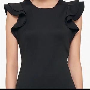 Tommy Hilfiger Scuba Crew Neck Flutter Ruffle Cap Sleeve Sheath Dress